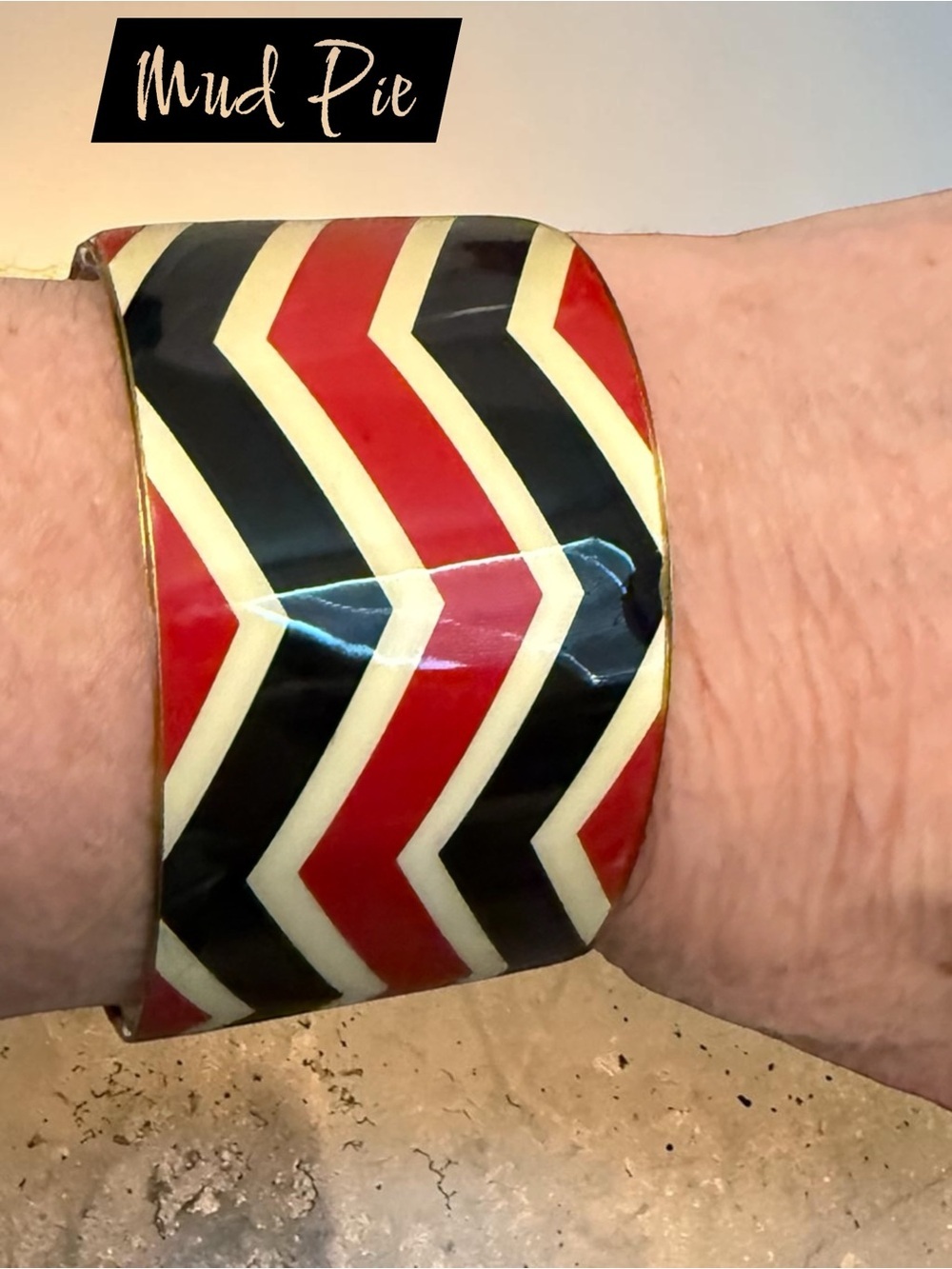 Mud Pie Chevron Statement Cuff Bracelet Red Black Cream
